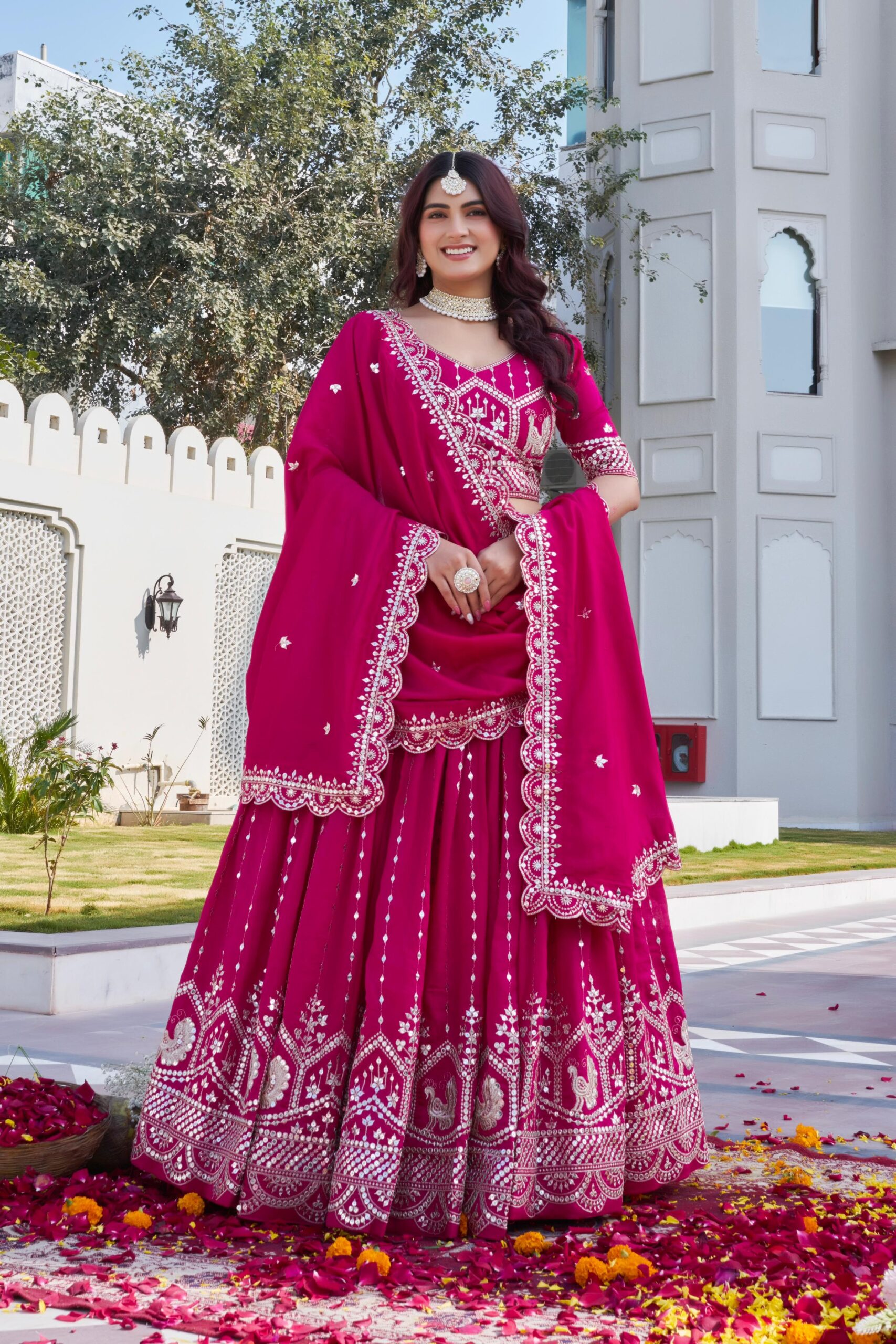Lekha Prisha Ram 151 Pure Vichitra Embroidery Sequins Thread Work Lehenga Choli — Wholesale Lehenga wholesale from Surat — view 3