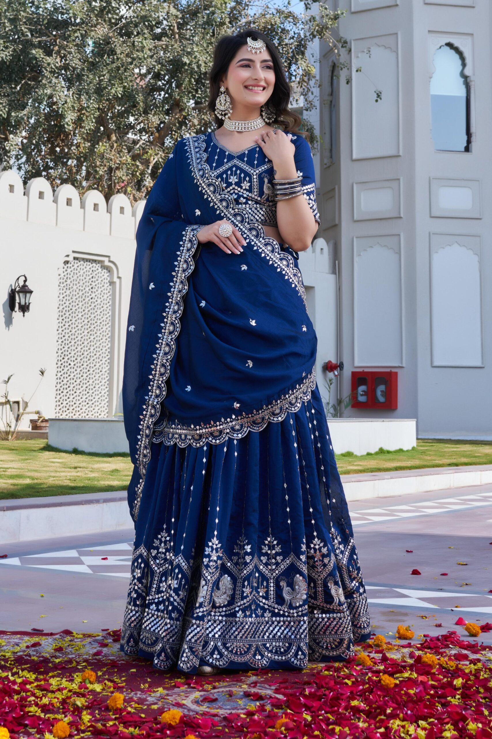 Lekha Prisha Ram 151 Pure Vichitra Embroidery Sequins Thread Work Lehenga Choli — Wholesale Lehenga wholesale from Surat — view 5