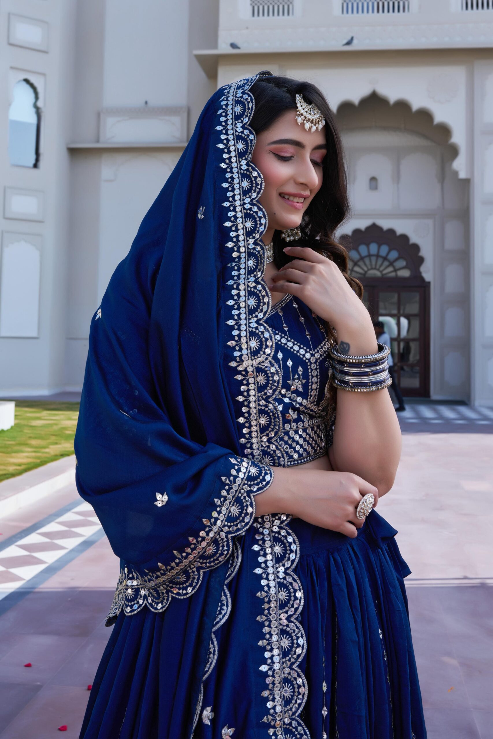 Lekha Prisha Ram 151 Pure Vichitra Embroidery Sequins Thread Work Lehenga Choli — Wholesale Lehenga wholesale from Surat — view 6