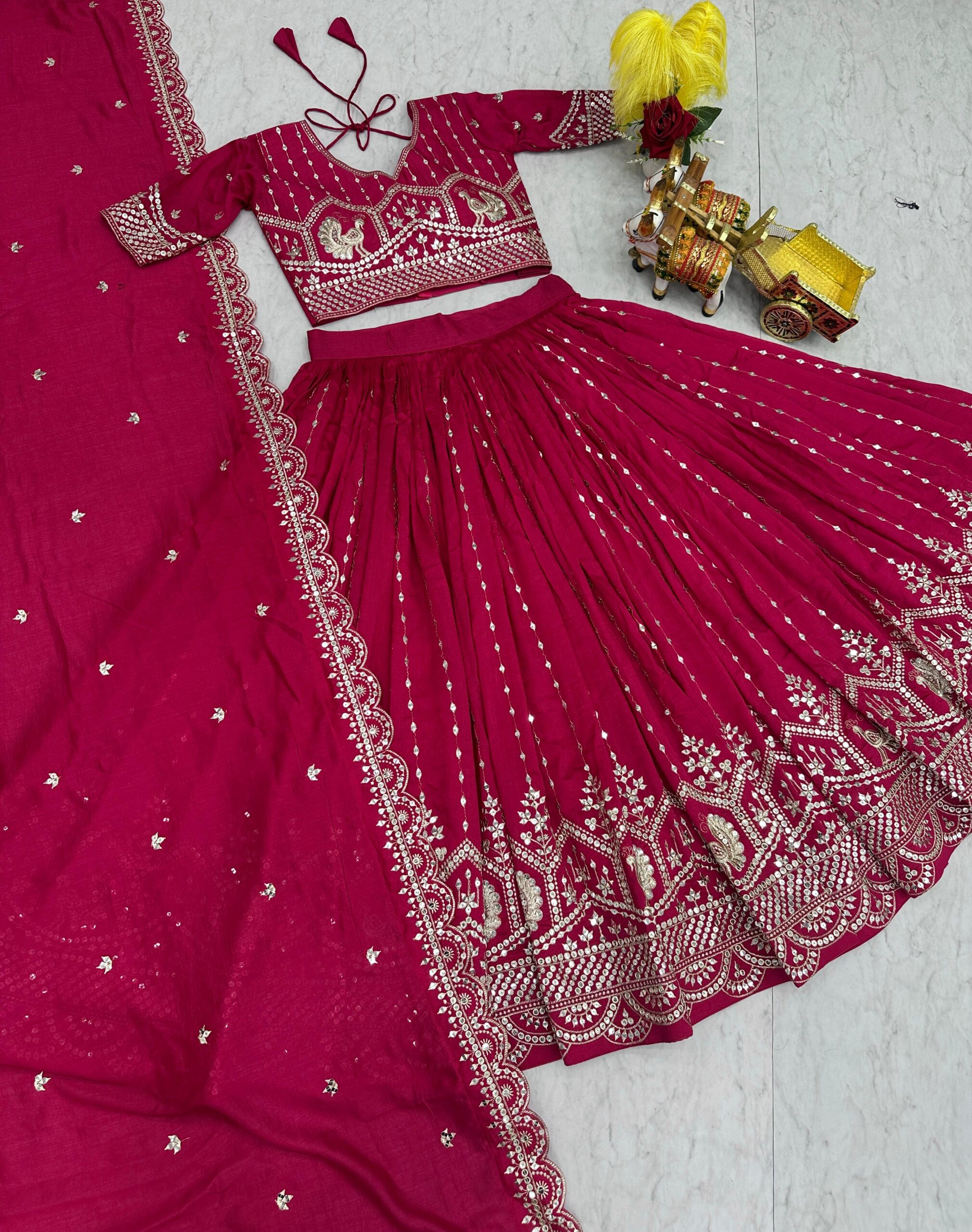 Lekha Prisha Ram 151 Pure Vichitra Embroidery Sequins Thread Work Lehenga Choli — Wholesale Lehenga wholesale from Surat — view 7