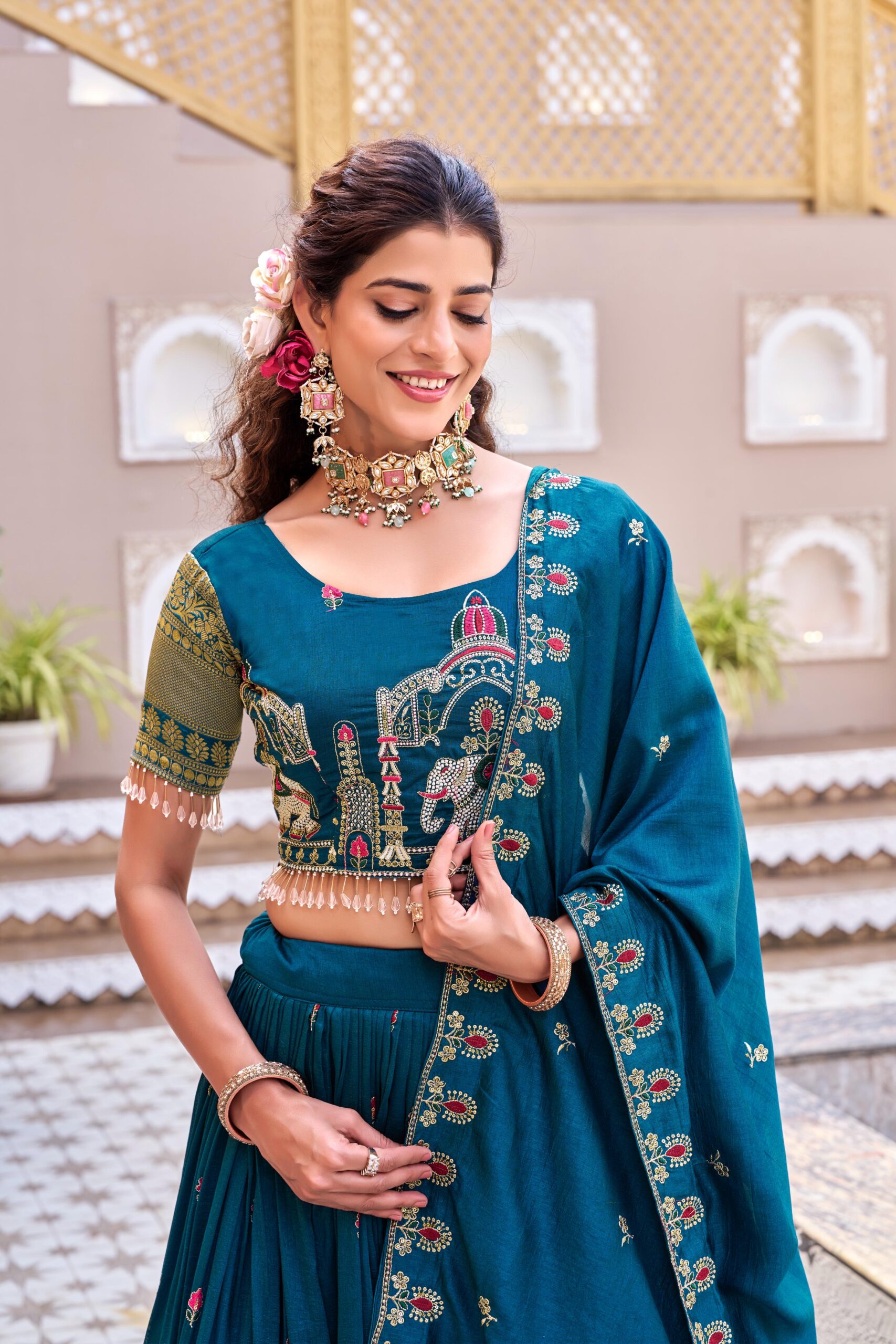 Lekha Prisha Ram 163 Pure Vichitra Embroidery Sequins Work Lehenga Choli — Singles wholesale from Surat — view 5
