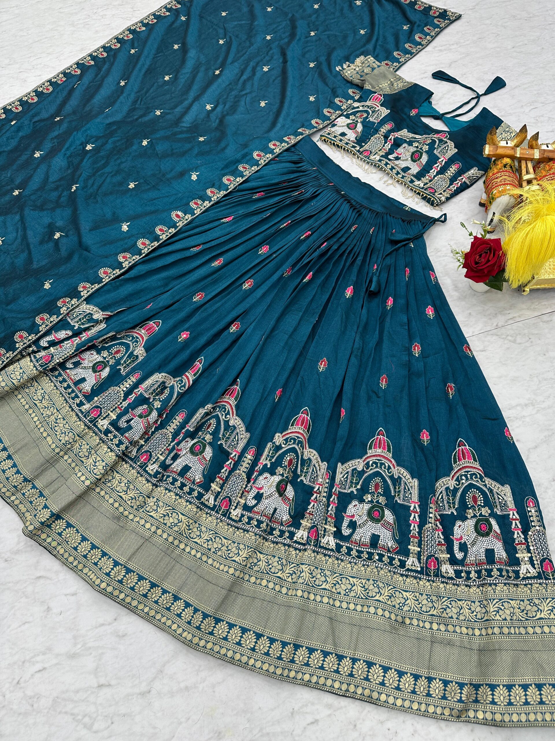 Lekha Prisha Ram 163 Pure Vichitra Embroidery Sequins Work Lehenga Choli — Singles wholesale from Surat — view 7