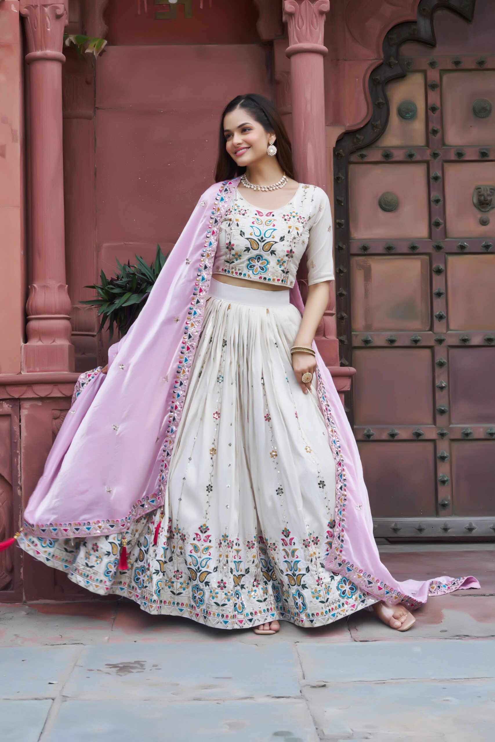 Lekha Prisha Ram 144 Pure Tissue Silk Embroidery Sequins And Thread Work Lehenga Choli