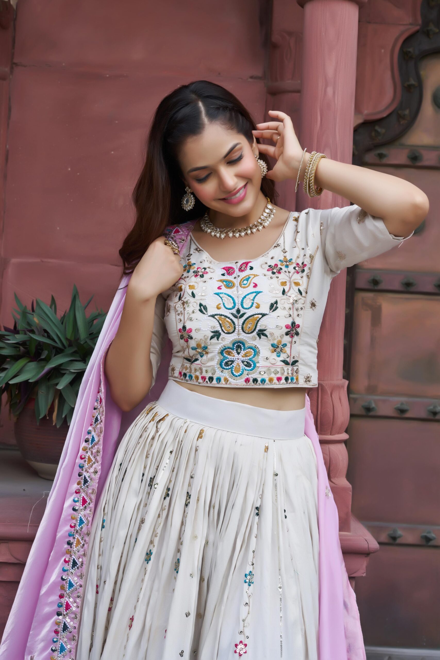 Lekha Prisha Ram 144 Pure Tissue Silk Embroidery Sequins And Thread Work Lehenga Choli — Singles wholesale from Surat — view 3