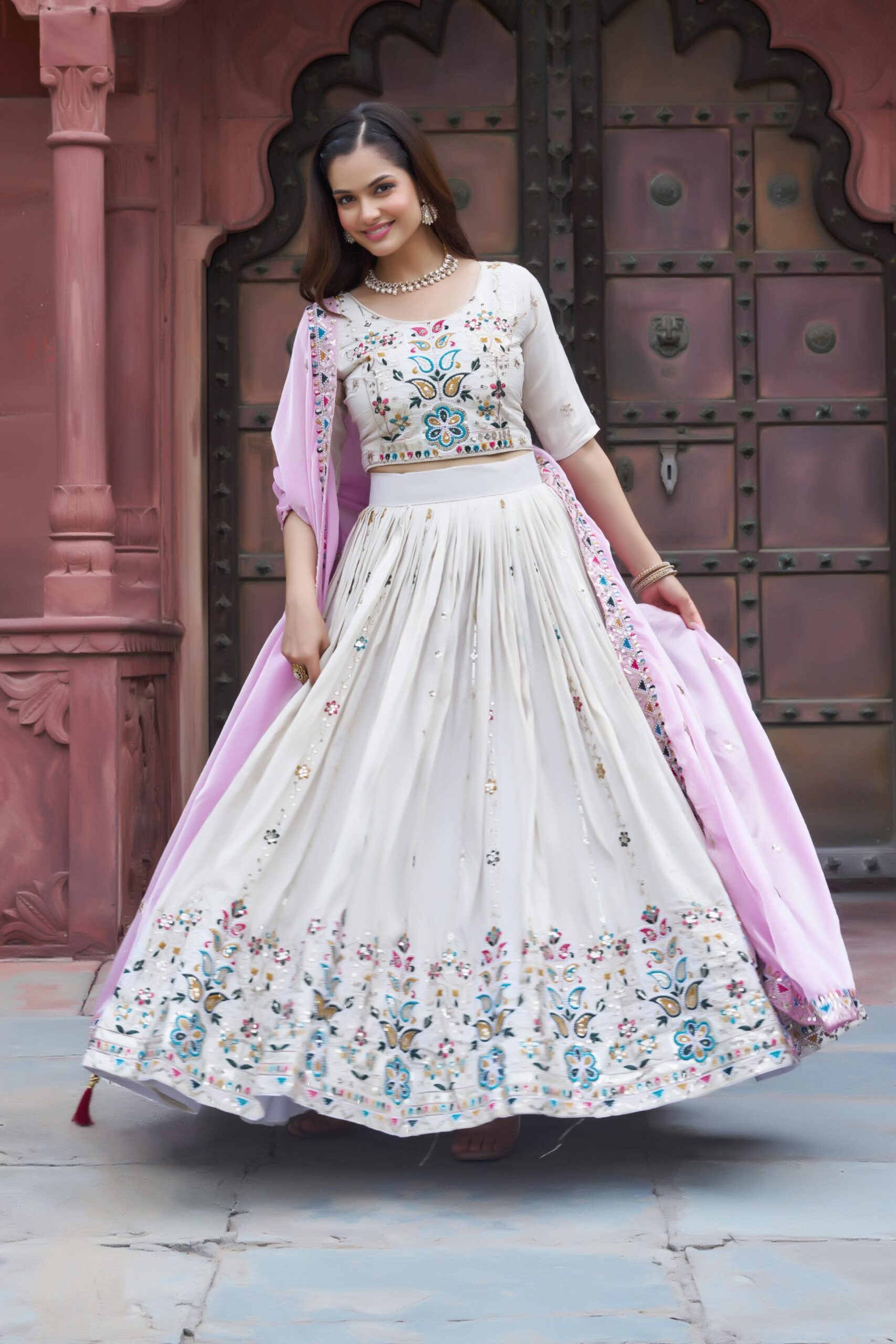Lekha Prisha Ram 144 Pure Tissue Silk Embroidery Sequins And Thread Work Lehenga Choli — Singles wholesale from Surat — view 4