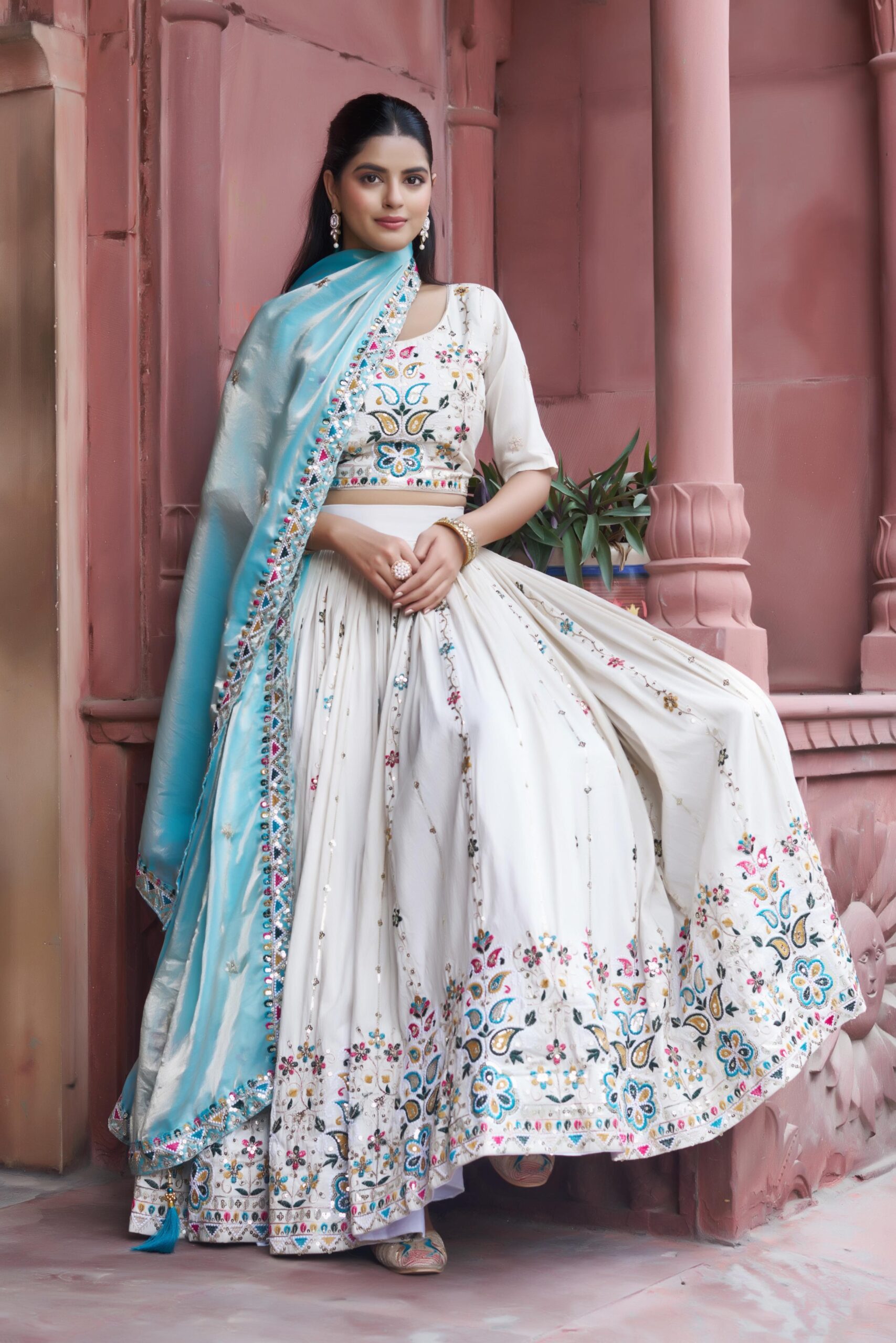 Lekha Prisha Ram 144 Pure Tissue Silk Embroidery Sequins And Thread Work Lehenga Choli — Singles wholesale from Surat — view 5