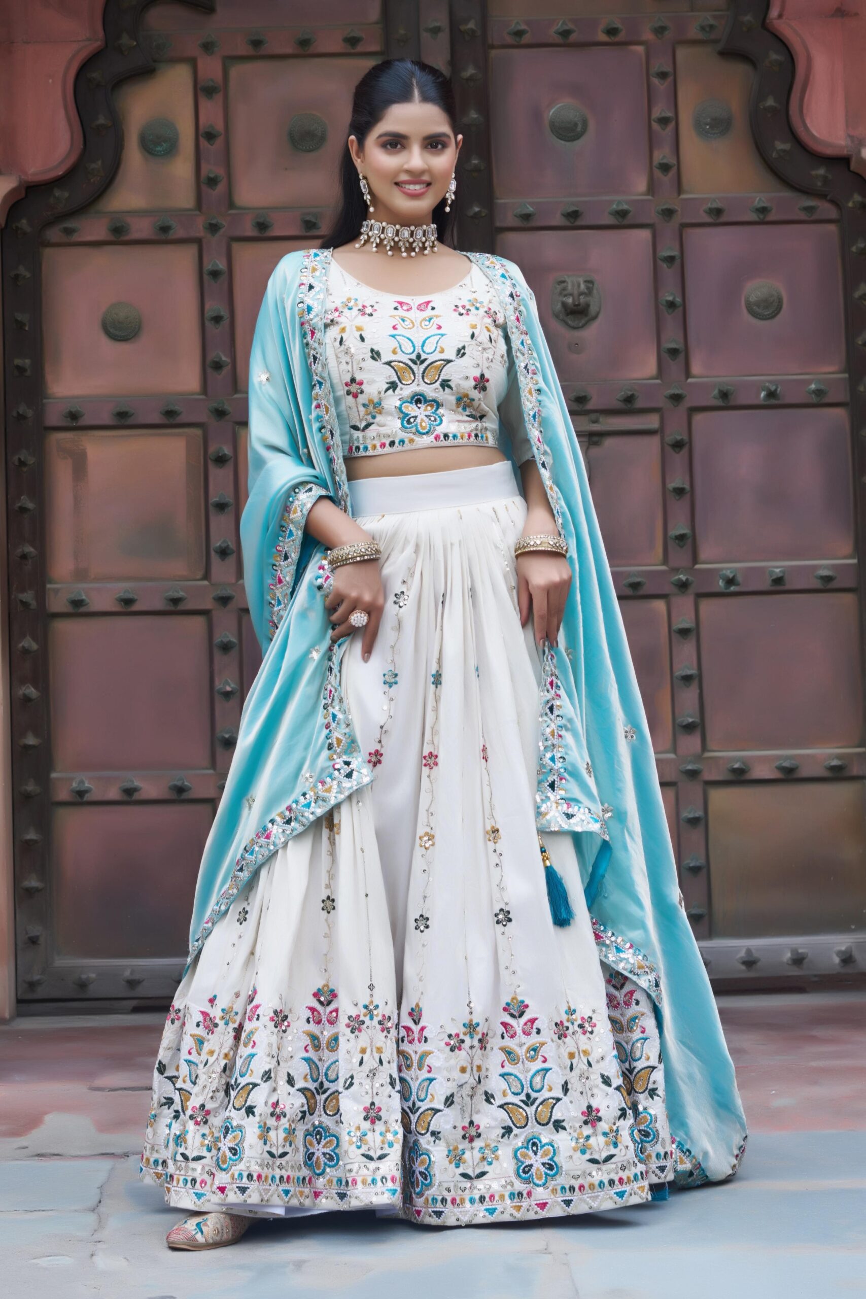Lekha Prisha Ram 144 Pure Tissue Silk Embroidery Sequins And Thread Work Lehenga Choli — Singles wholesale from Surat — view 6