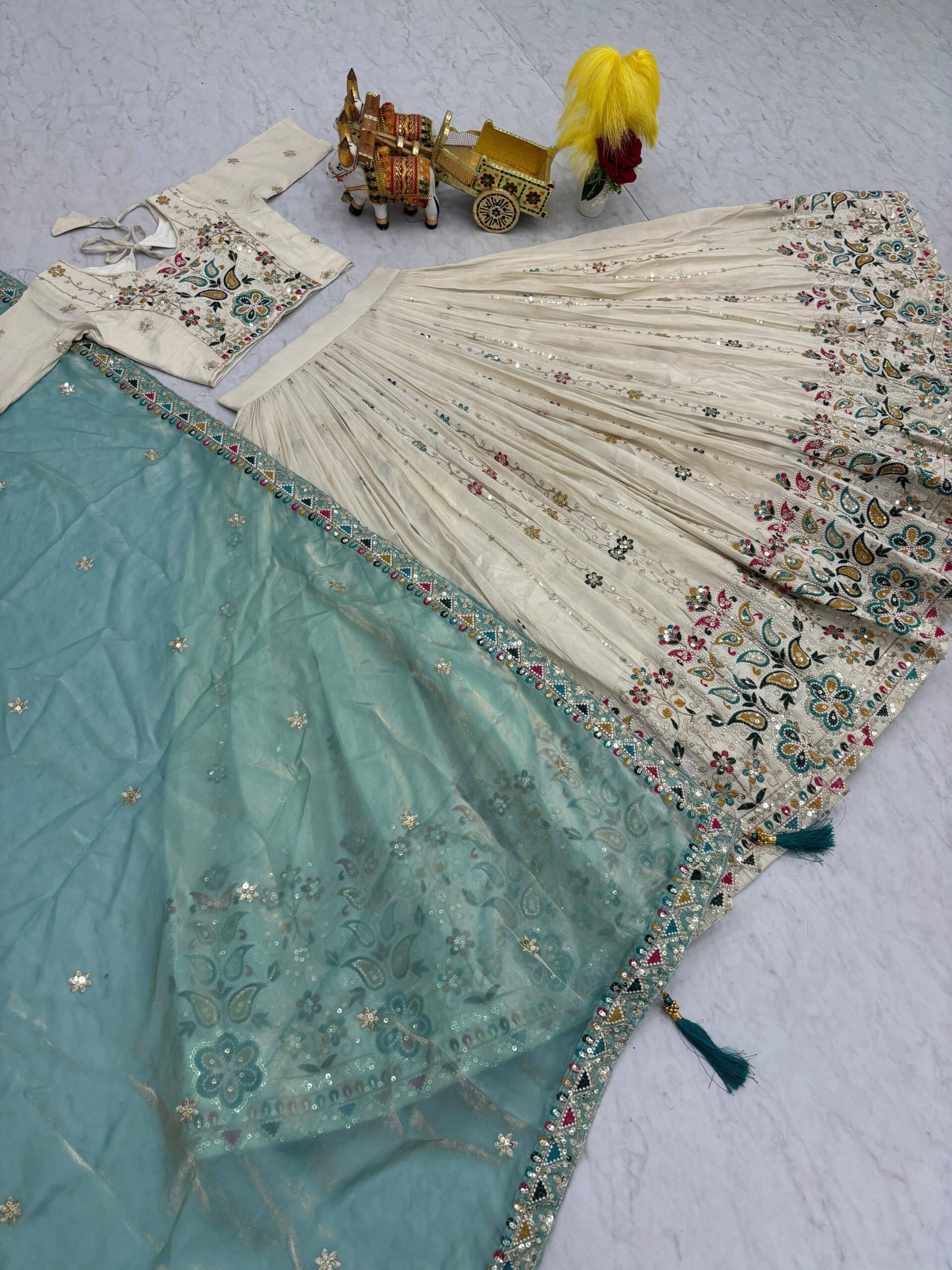 Lekha Prisha Ram 144 Pure Tissue Silk Embroidery Sequins And Thread Work Lehenga Choli — Singles wholesale from Surat — view 7