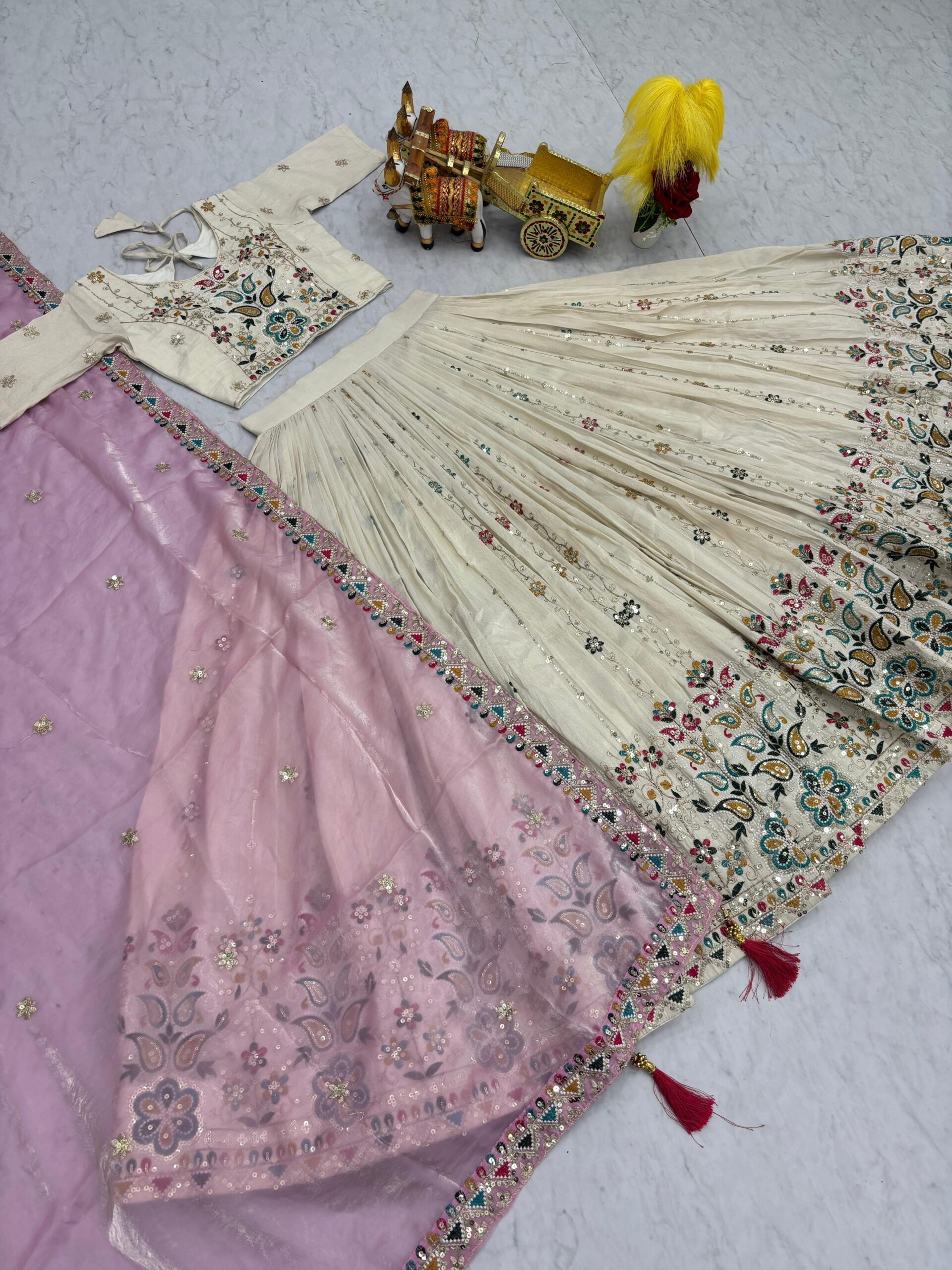 Lekha Prisha Ram 144 Pure Tissue Silk Embroidery Sequins And Thread Work Lehenga Choli — Singles wholesale from Surat — view 9