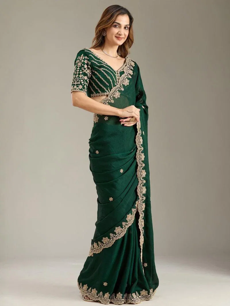 Em 16 Fandy Satin Embellished Embroidered Saree — Organza Saree wholesale from Surat - Gallery Image 2
