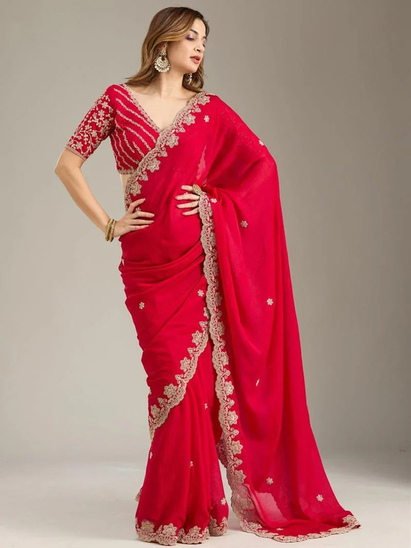 Em 16 Fandy Satin Embellished Embroidered Saree — Organza Saree wholesale from Surat - Gallery Image 3
