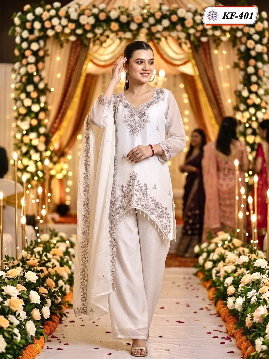 Lekha KL 401 Fandy Satin Embroidery Top Bottom With Dupatta Set