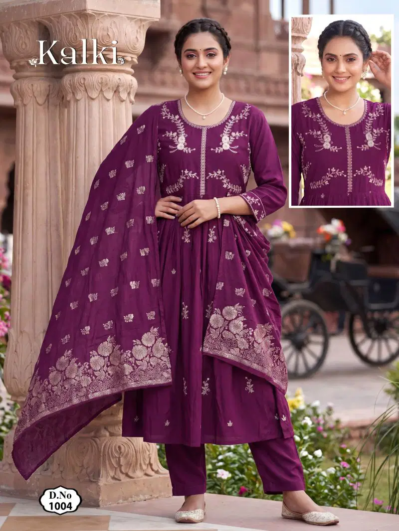 Kalki Vol 2 Roman Silk Plain Dori Sequence Worked Kurti Set — Wholesale Readymade Suit wholesale from Surat - Gallery Image 8