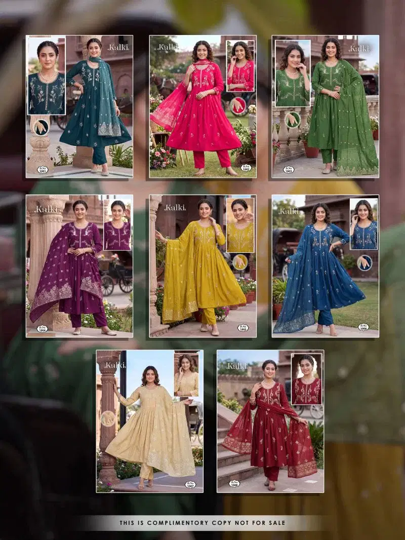 Kalki Vol 2 Roman Silk Plain Dori Sequence Worked Kurti Set — Wholesale Readymade Suit wholesale from Surat — view 9
