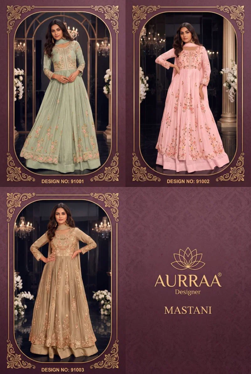 Aurraa Mastani Chinon Embroidered Kurti With Ghagra Dupatta Set — Designer Lehenga Choli wholesale from Surat - Gallery Image 6