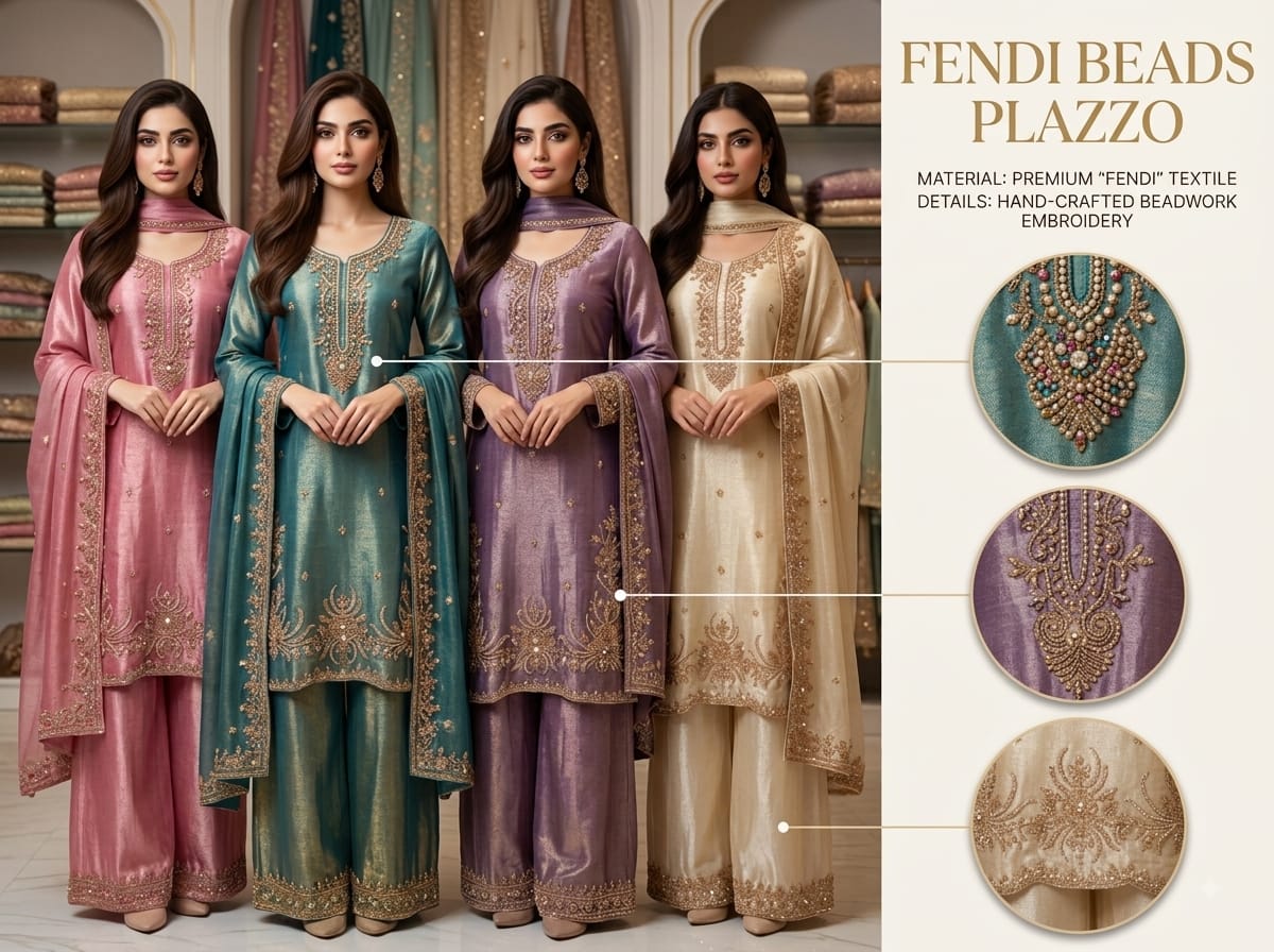 FM Fendy Crush Beads Plazzo Readymade Top Plazzo And Dupatta Set — Wholesale Kurtis wholesale from Surat — view 3