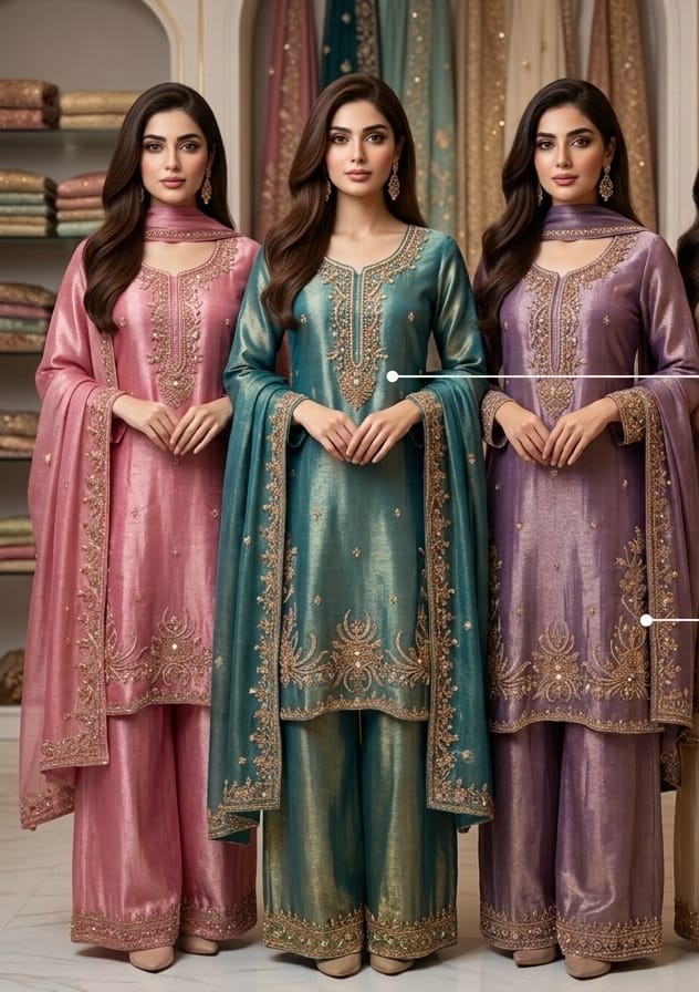 FM Fendy Crush Beads Plazzo Readymade Top Plazzo And Dupatta Set