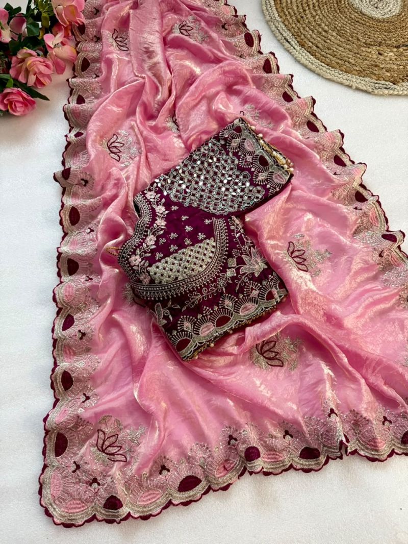 Vt 901 T Fandy Satin Embroidery Worked Designer Saree Catalog — Festival Sarees, Vardan Ethnic wholesale from Surat — view 5