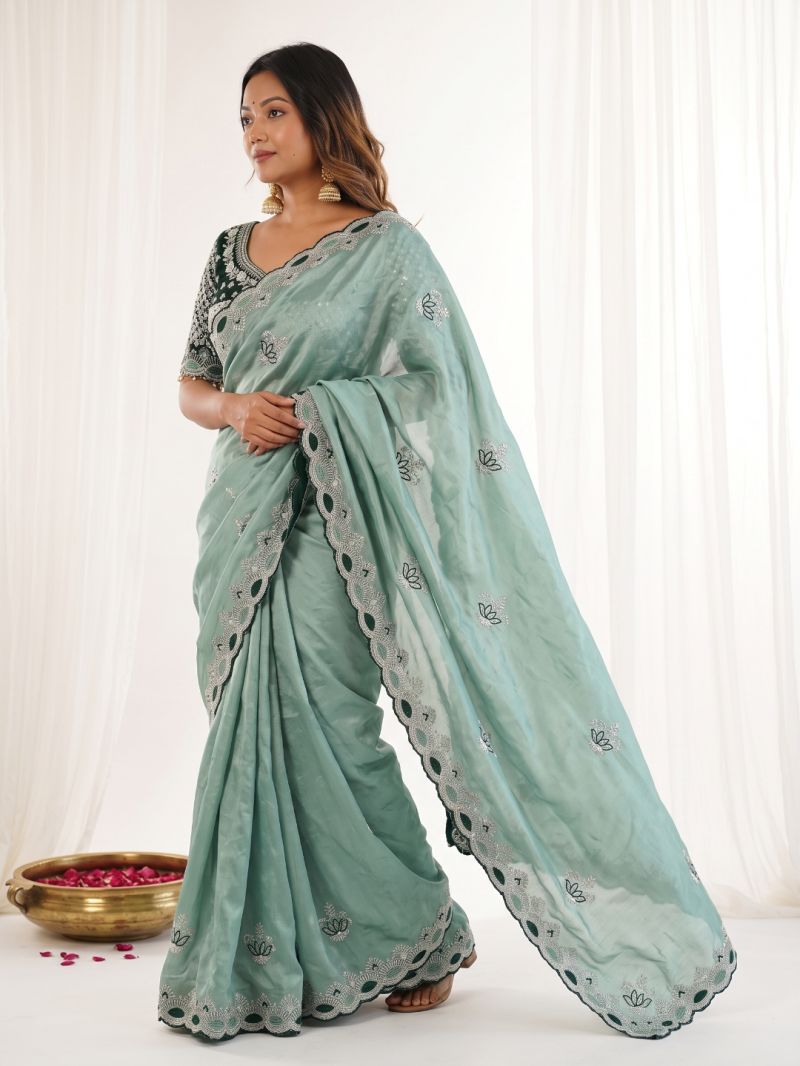Vt 901 T Fandy Satin Embroidery Worked Designer Saree Catalog — Festival Sarees, Vardan Ethnic wholesale from Surat — view 9