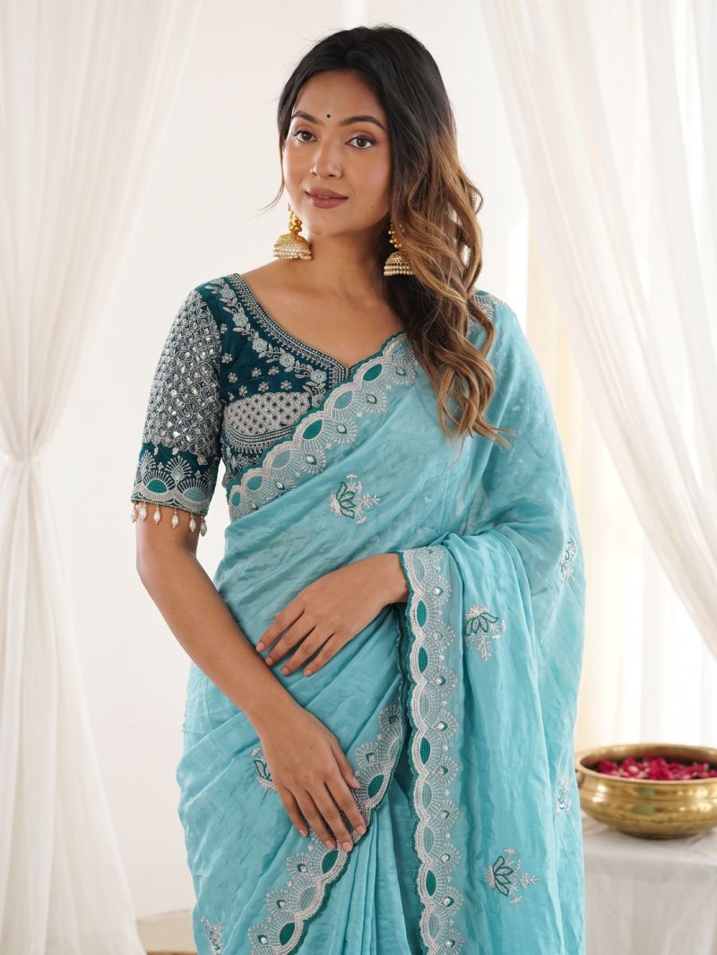 Vt 901 T Fandy Satin Embroidery Worked Designer Saree Catalog — Festival Sarees, Vardan Ethnic wholesale from Surat — view 14