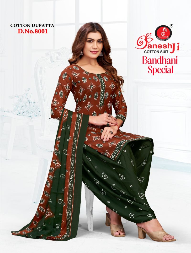 Ganeshji Bandhani Vol 8 Soft Cotton Printed Fancy Dress Material — Wholesale Readymade Suit, Vardan Ethnic wholesale from Surat — view 3