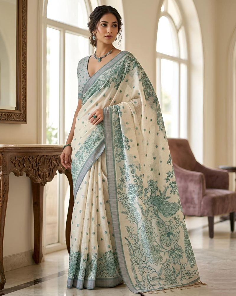 Mv Vis 3 Cotton Silk Floral Printed Saree Catalog — Organza Saree, Vardan Ethnic wholesale from Surat — view 4