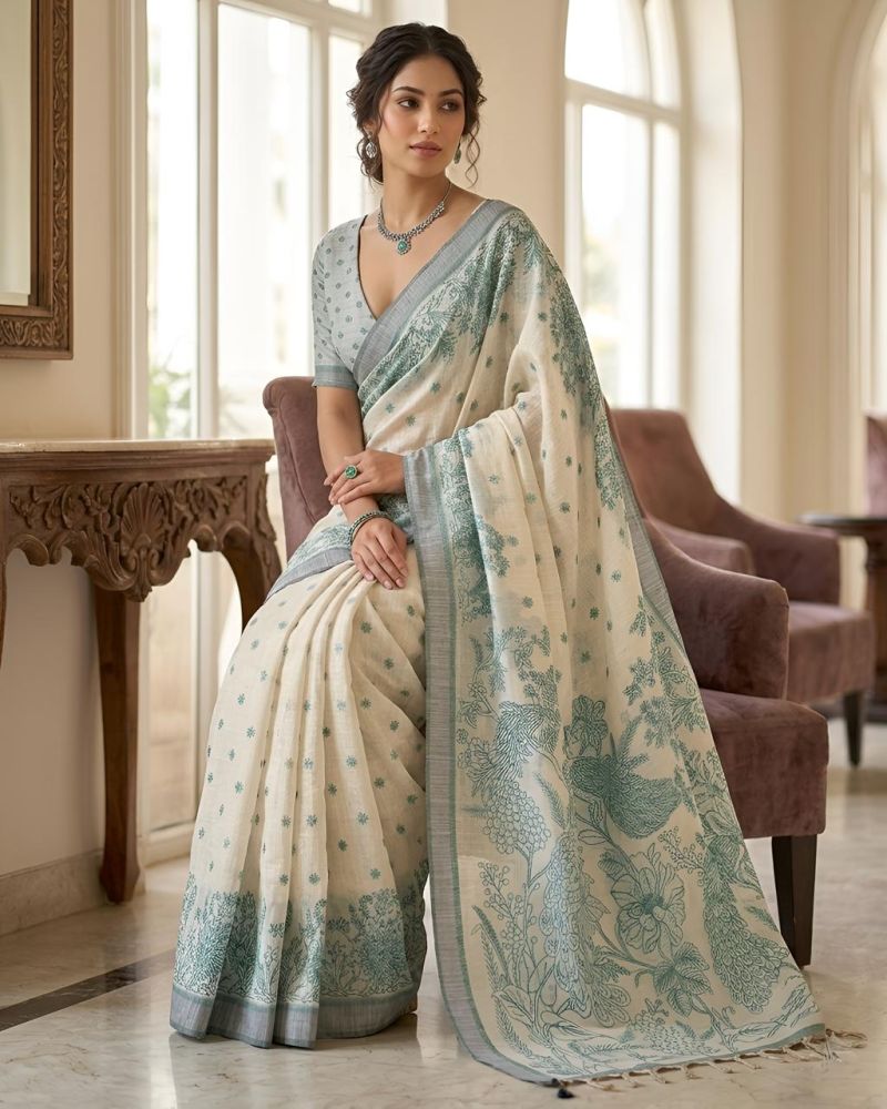 Mv Vis 3 Cotton Silk Floral Printed Saree Catalog — Organza Saree, Vardan Ethnic wholesale from Surat — view 5