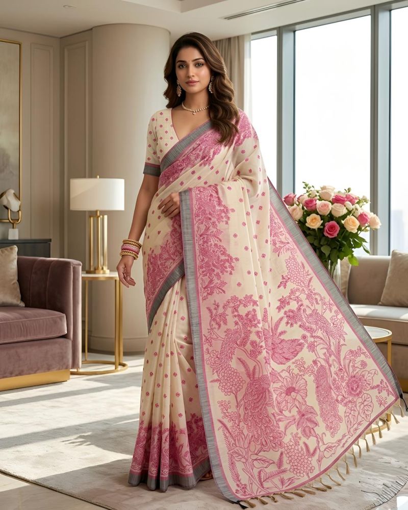 Mv Vis 3 Cotton Silk Floral Printed Saree Catalog — Organza Saree, Vardan Ethnic wholesale from Surat — view 6