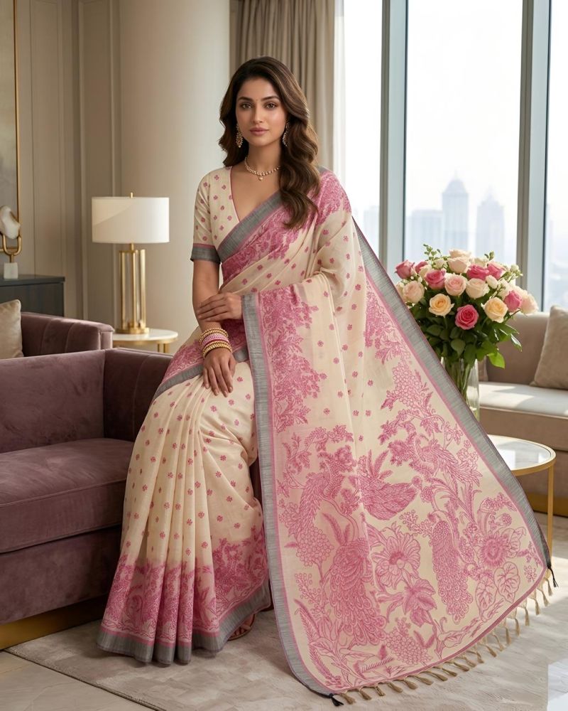 Mv Vis 3 Cotton Silk Floral Printed Saree Catalog — Organza Saree, Vardan Ethnic wholesale from Surat — view 7