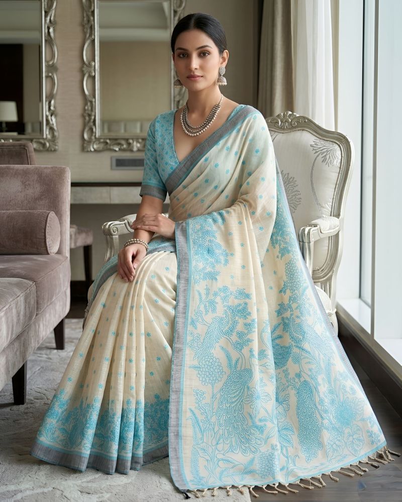Mv Vis 3 Cotton Silk Floral Printed Saree Catalog — Organza Saree, Vardan Ethnic wholesale from Surat — view 8
