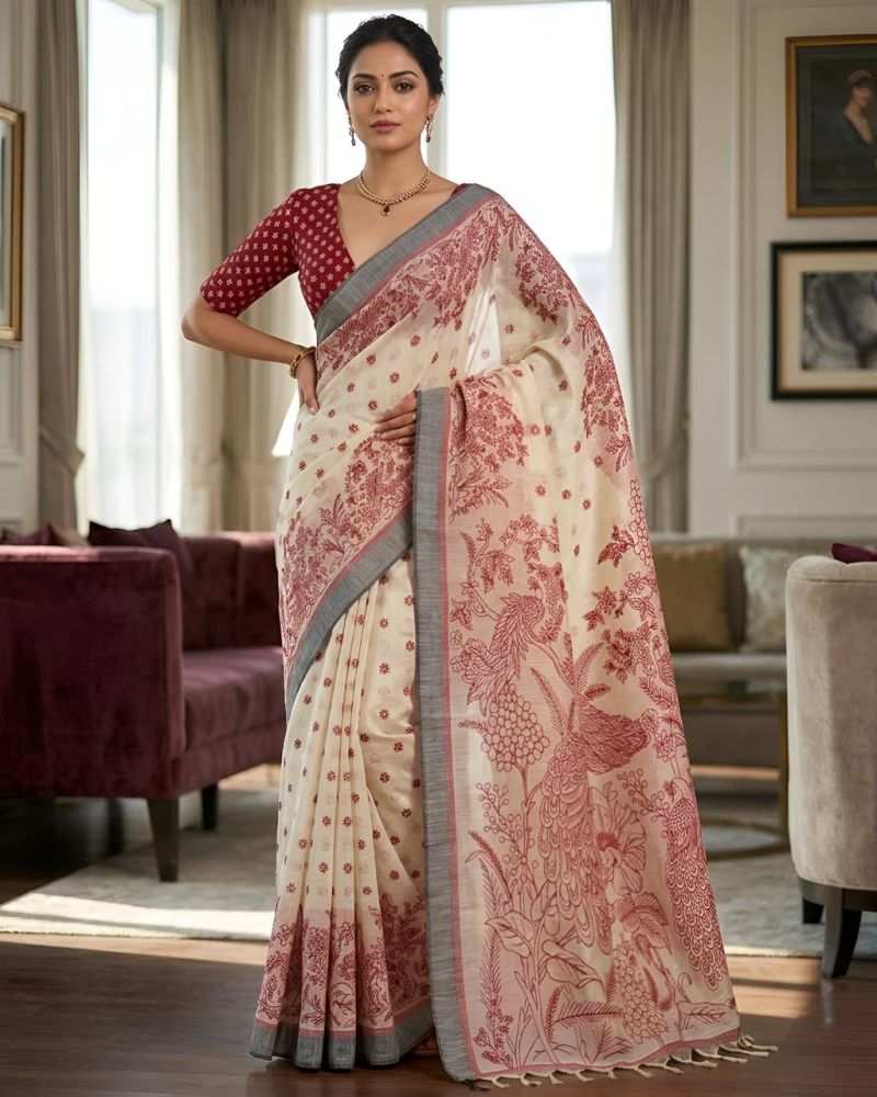 Mv Vis 3 Cotton Silk Floral Printed Saree Catalog — Organza Saree, Vardan Ethnic wholesale from Surat — view 9