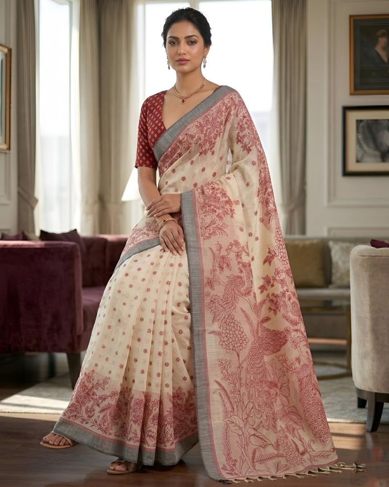 Mv Vis 3 Cotton Silk Floral Printed Saree Catalog — Organza Saree, Vardan Ethnic wholesale from Surat — view 10