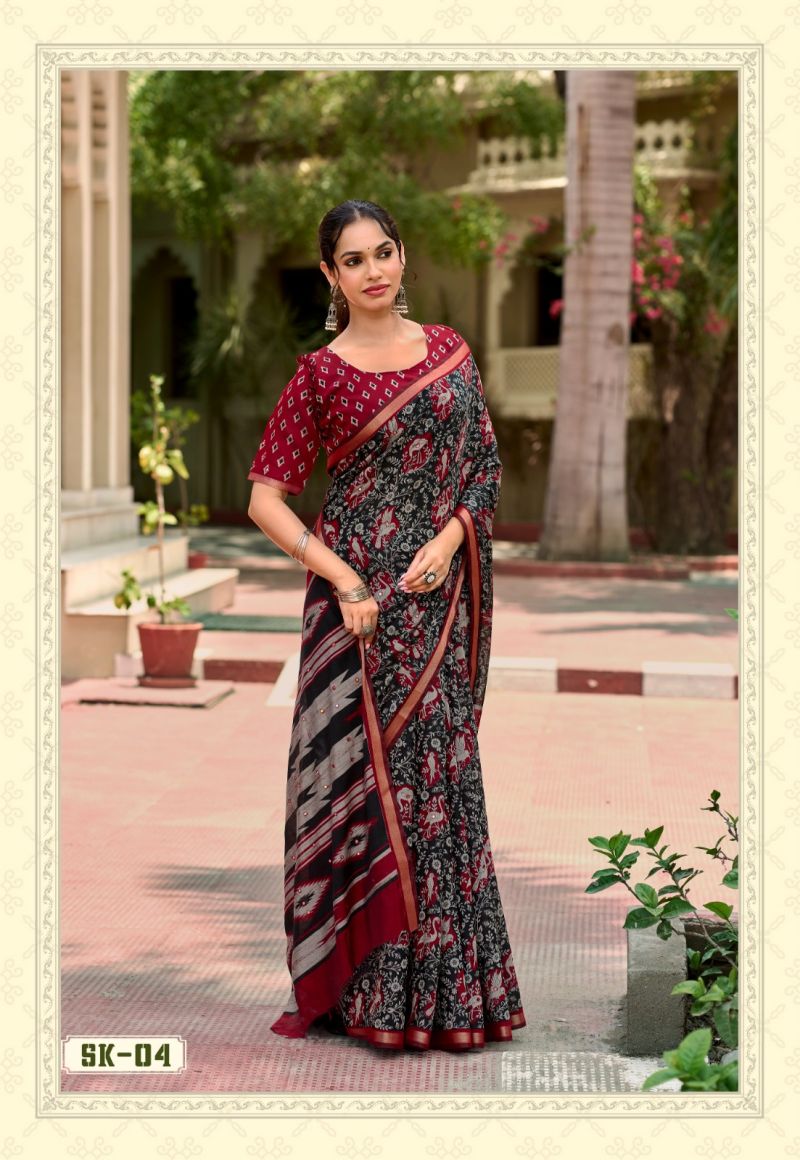 Silk Kathus Cotton Mirror Worked Saree Catalog — Organza Saree, Vardan Ethnic wholesale from Surat — view 2