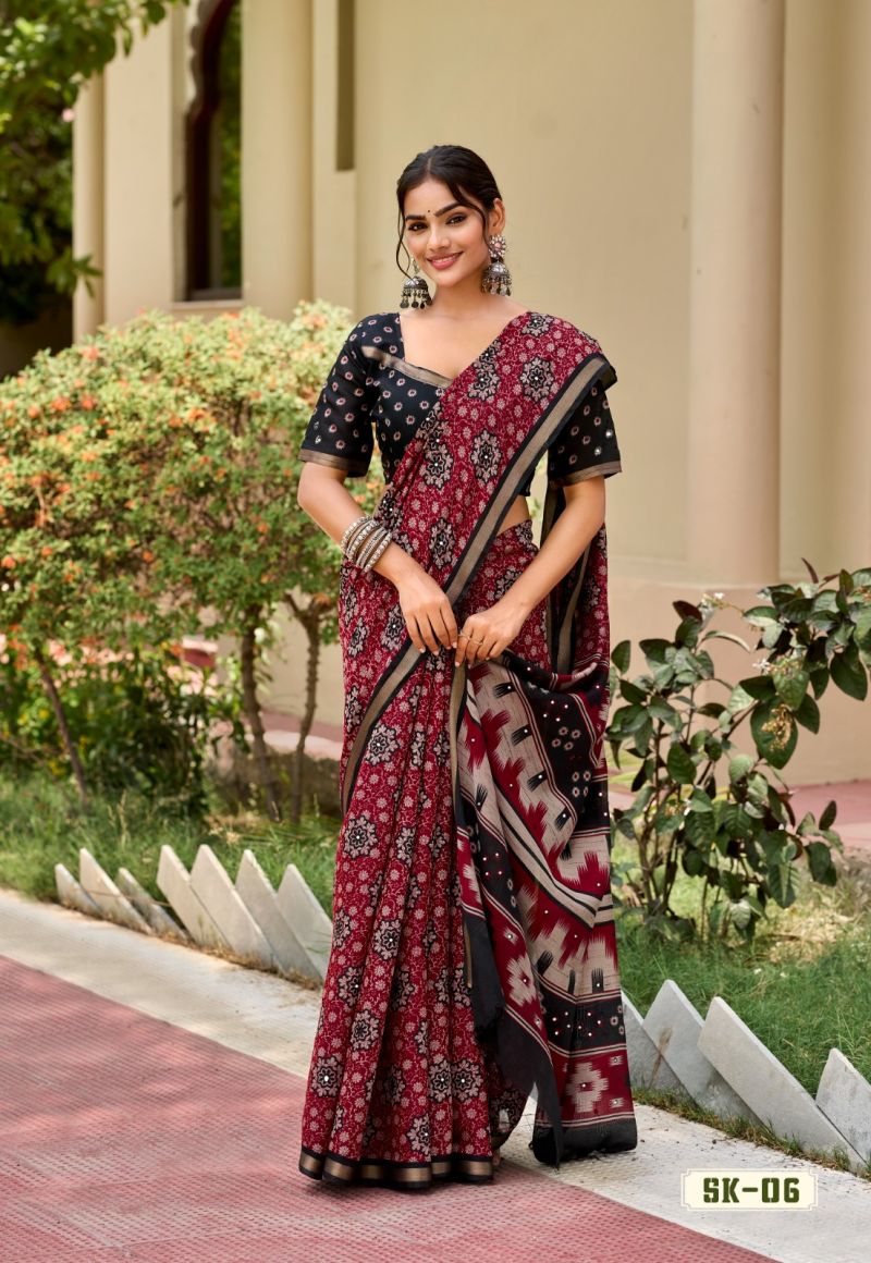 Silk Kathus Cotton Mirror Worked Saree Catalog — Organza Saree, Vardan Ethnic wholesale from Surat — view 3