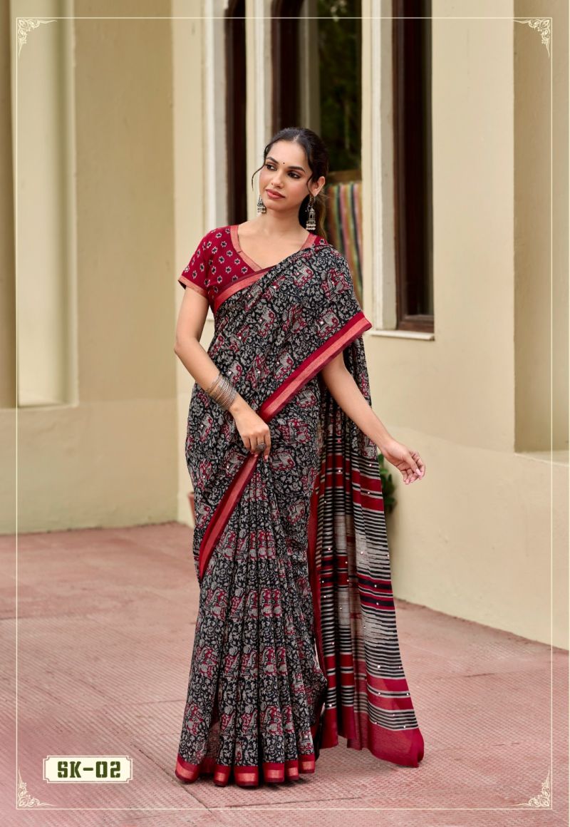 Silk Kathus Cotton Mirror Worked Saree Catalog — Organza Saree, Vardan Ethnic wholesale from Surat — view 4