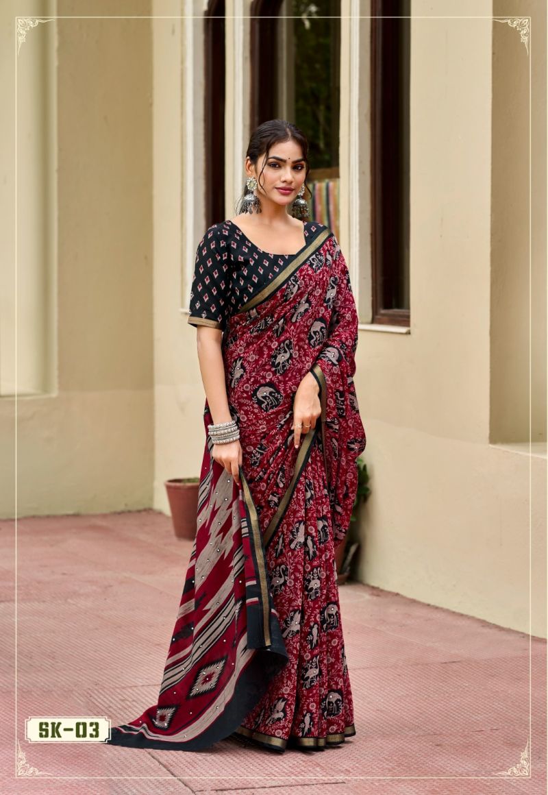 Silk Kathus Cotton Mirror Worked Saree Catalog — Organza Saree, Vardan Ethnic wholesale from Surat — view 5