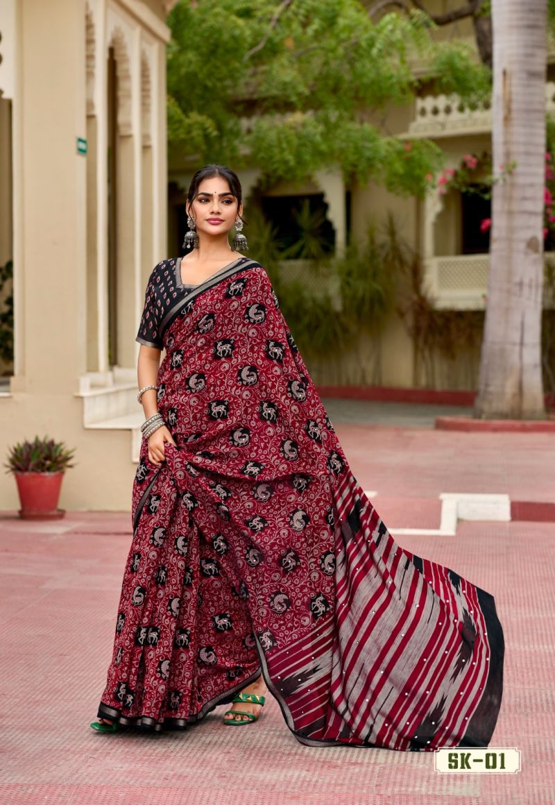 Silk Kathus Cotton Mirror Worked Saree Catalog — Organza Saree, Vardan Ethnic wholesale from Surat — view 6