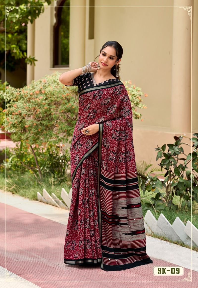 Silk Kathus Cotton Mirror Worked Saree Catalog — Organza Saree, Vardan Ethnic wholesale from Surat — view 7