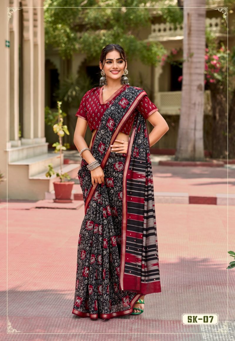 Silk Kathus Cotton Mirror Worked Saree Catalog — Organza Saree, Vardan Ethnic wholesale from Surat — view 8