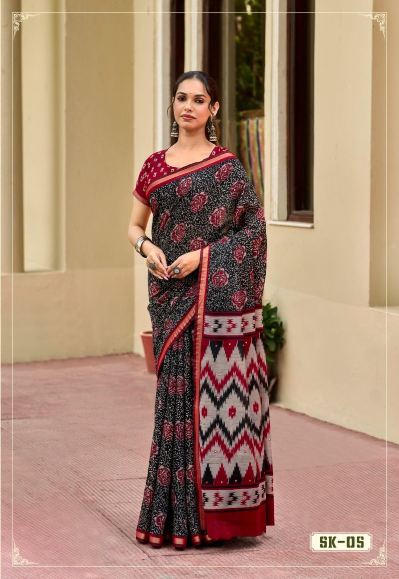 Silk Kathus Cotton Mirror Worked Saree Catalog
