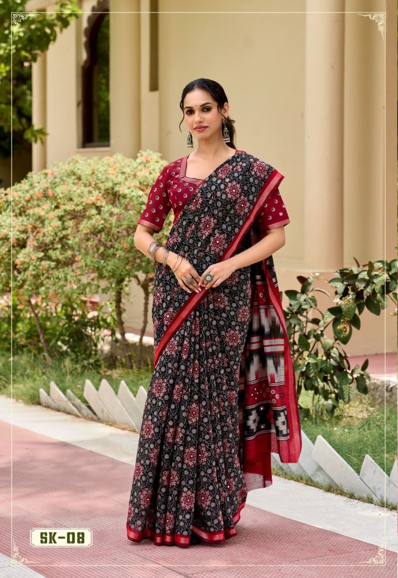 Silk Kathus Cotton Mirror Worked Saree Catalog — Organza Saree, Vardan Ethnic wholesale from Surat — view 9