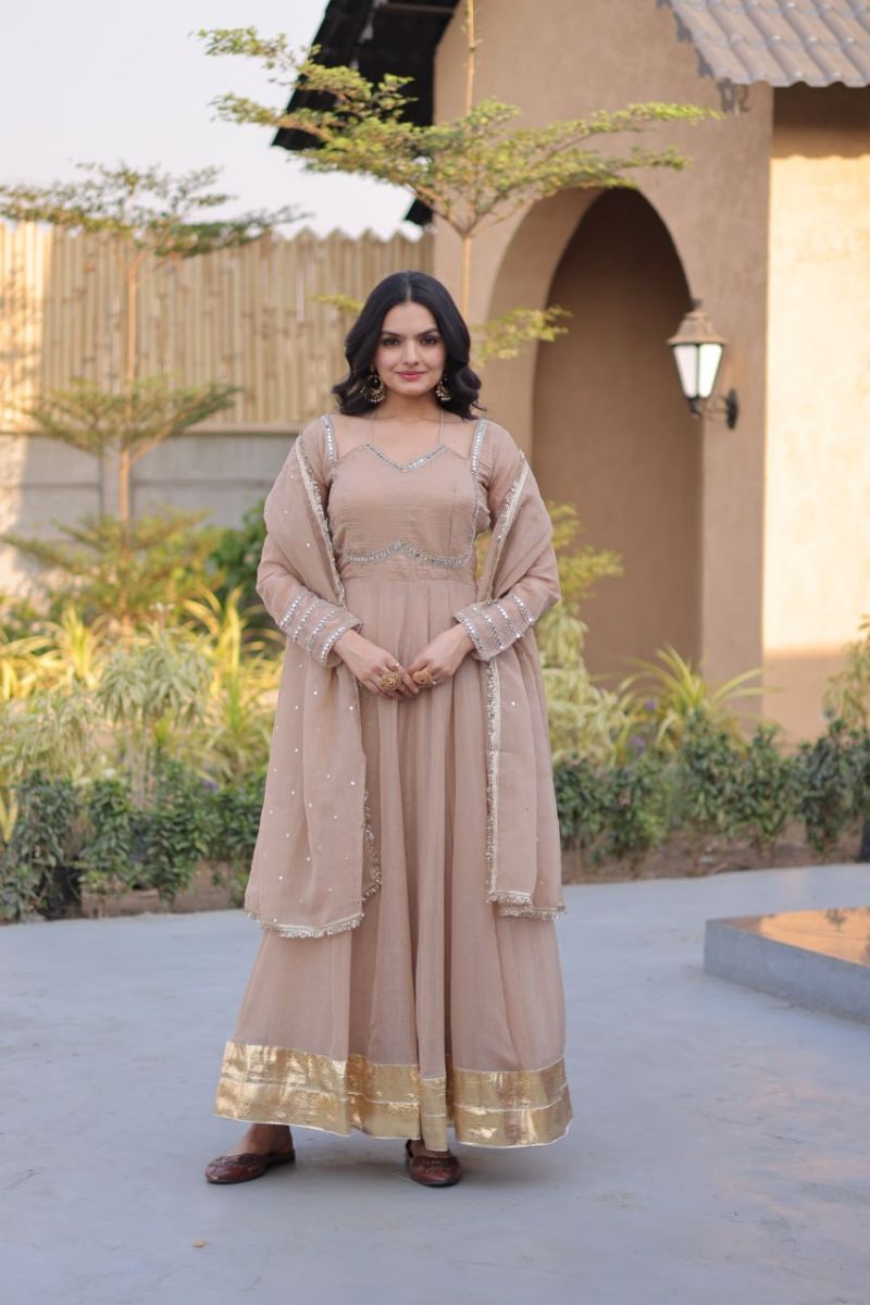 Ka 126Silver 1 Crunchy Mirror Lace Worked Gown With Dupatta Set — Wholesale Kurtis, Vardan Ethnic wholesale from Surat — view 3