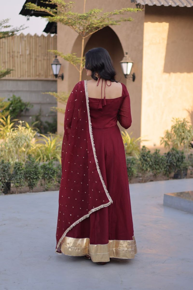 Ka 126Silver 1 Crunchy Mirror Lace Worked Gown With Dupatta Set — Wholesale Kurtis, Vardan Ethnic wholesale from Surat — view 8