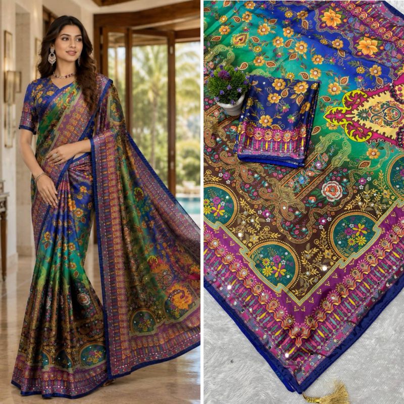 St D No 167 Soft Chinon Silk Peacock Digital Printed Saree — Organza Saree, Vardan Ethnic wholesale from Surat — view 2