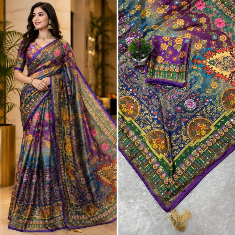 St D No 167 Soft Chinon Silk Peacock Digital Printed Saree — Organza Saree, Vardan Ethnic wholesale from Surat — view 3