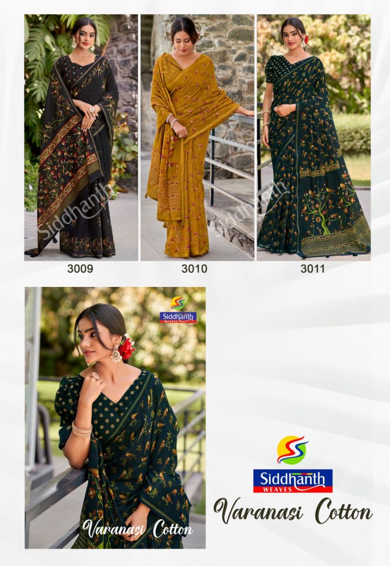 Siddhanth Varanasi Cotton Soft Cotton Silk Printed Saree Catalog — Organza Saree, Vardan Ethnic wholesale from Surat — view 8