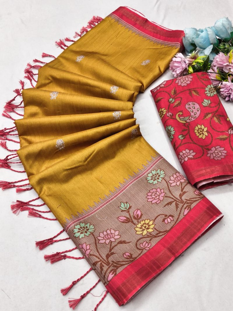 Churnika Print 1 Tusser Silk Festival Saree Catalog — Organza Saree, Vardan Ethnic wholesale from Surat — view 4