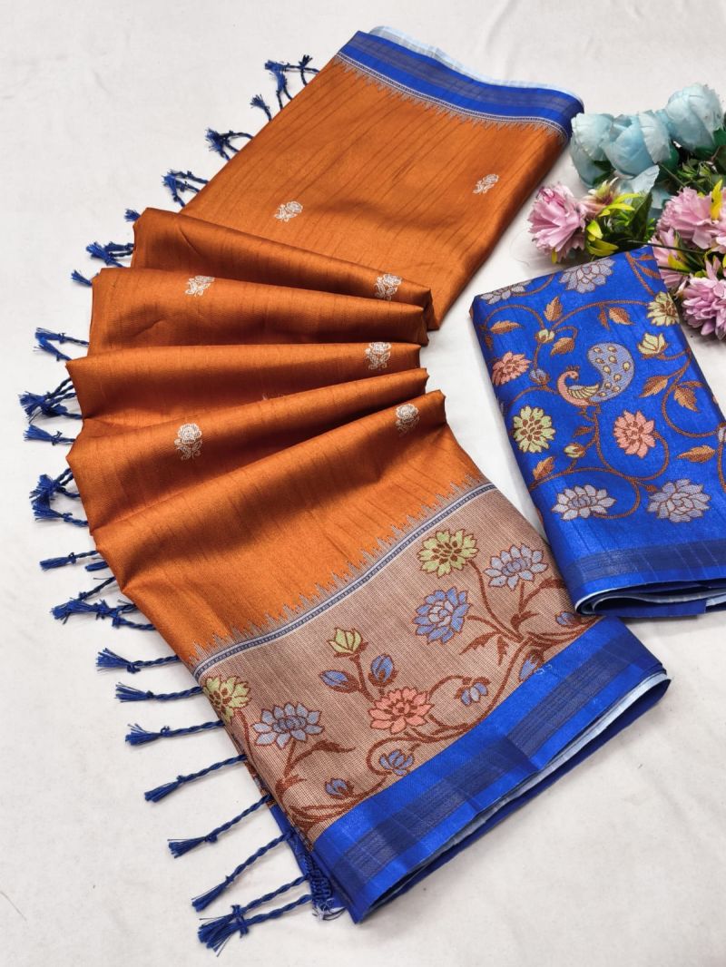 Churnika Print 1 Tusser Silk Festival Saree Catalog — Organza Saree, Vardan Ethnic wholesale from Surat — view 7