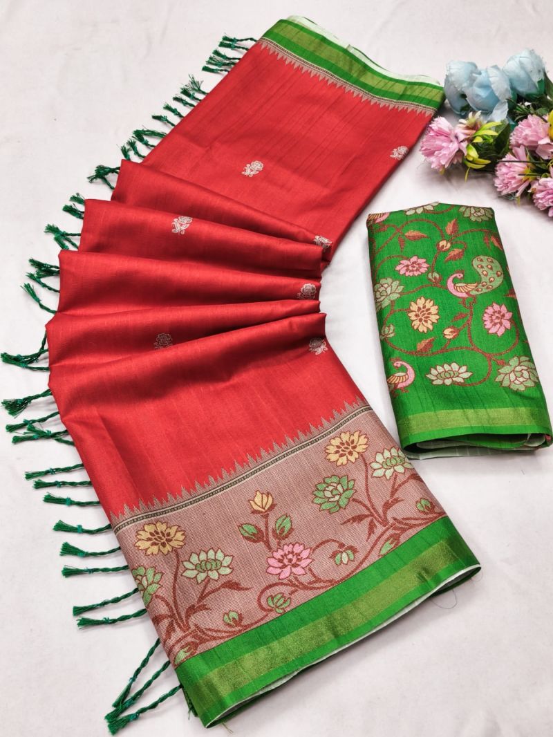 Churnika Print 1 Tusser Silk Festival Saree Catalog — Organza Saree, Vardan Ethnic wholesale from Surat — view 8