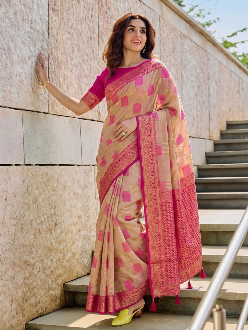 Ast Asopalav Soft Linen Cotton Zari Weaving Saree Catalog — Saree wholesale from Surat — view 3